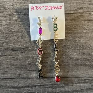 Betsey Johnson Earrings Christmas Jingle Bells Dangling Star Gold Green New